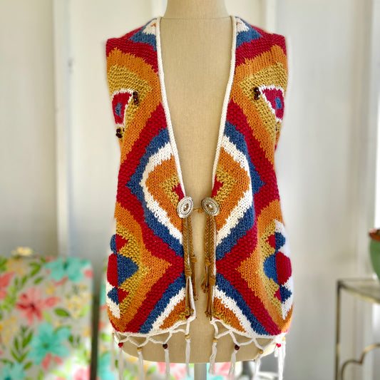 Vintage Harold's Knitted Multi-Colored Vest with Beaded Accents