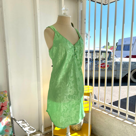 Vintage A'Milano Women's Lime Green Chemise Slip Floral Sleeveless Lingerie