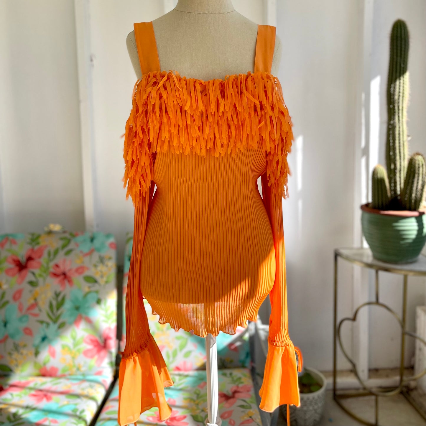 Kaelyn-Max ll Women's Orange Fluffy Plus Size Top