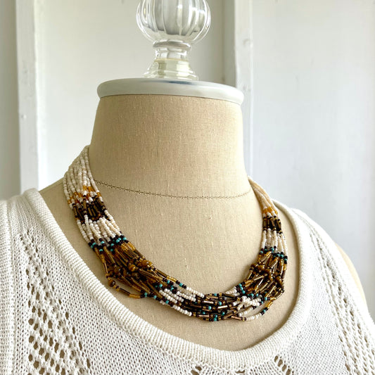 Vintage Southwestern Glass Bead Multi Strand Necklace