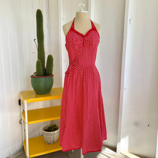 Retro Inspired Women's Homemade Red Polka Dot Dress