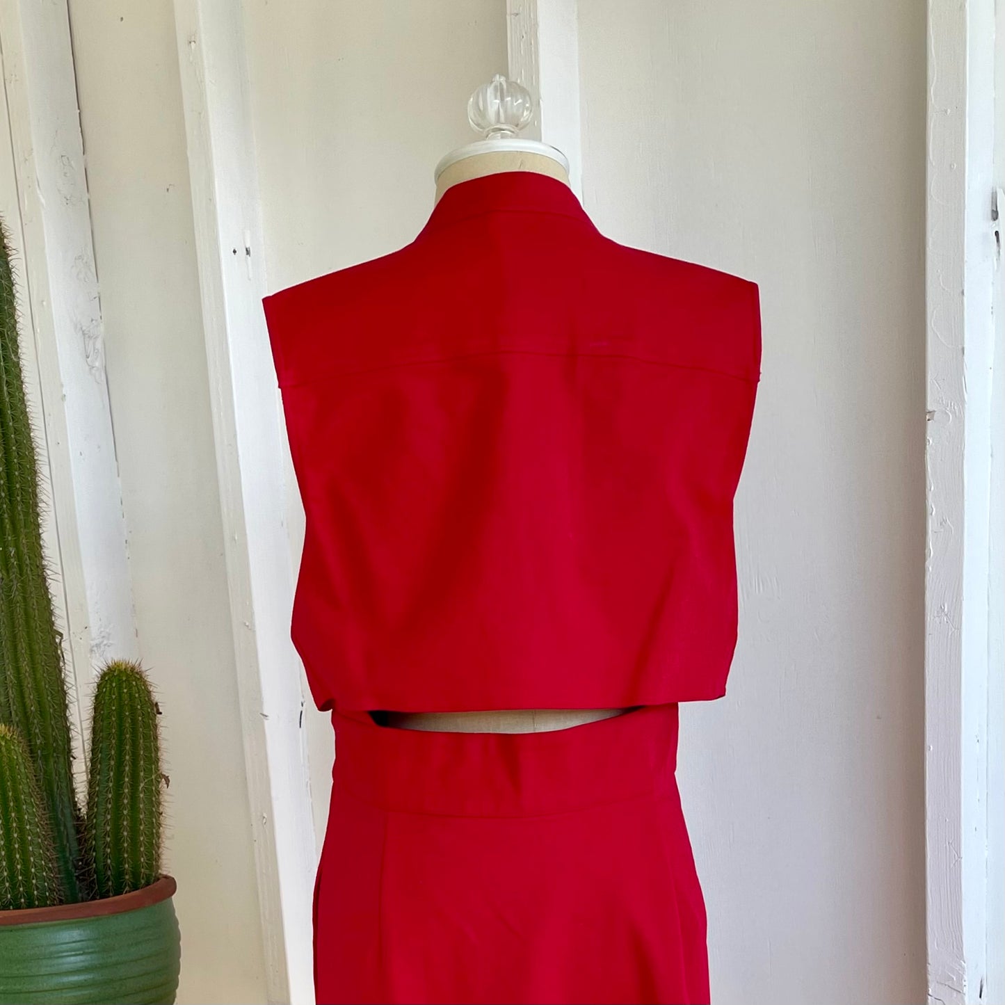 Red Sailor Women's Open Back Button Up Mid Dress