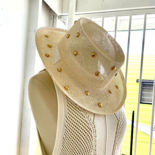 Vintage Women's Gold Studded Fedora Made in USA