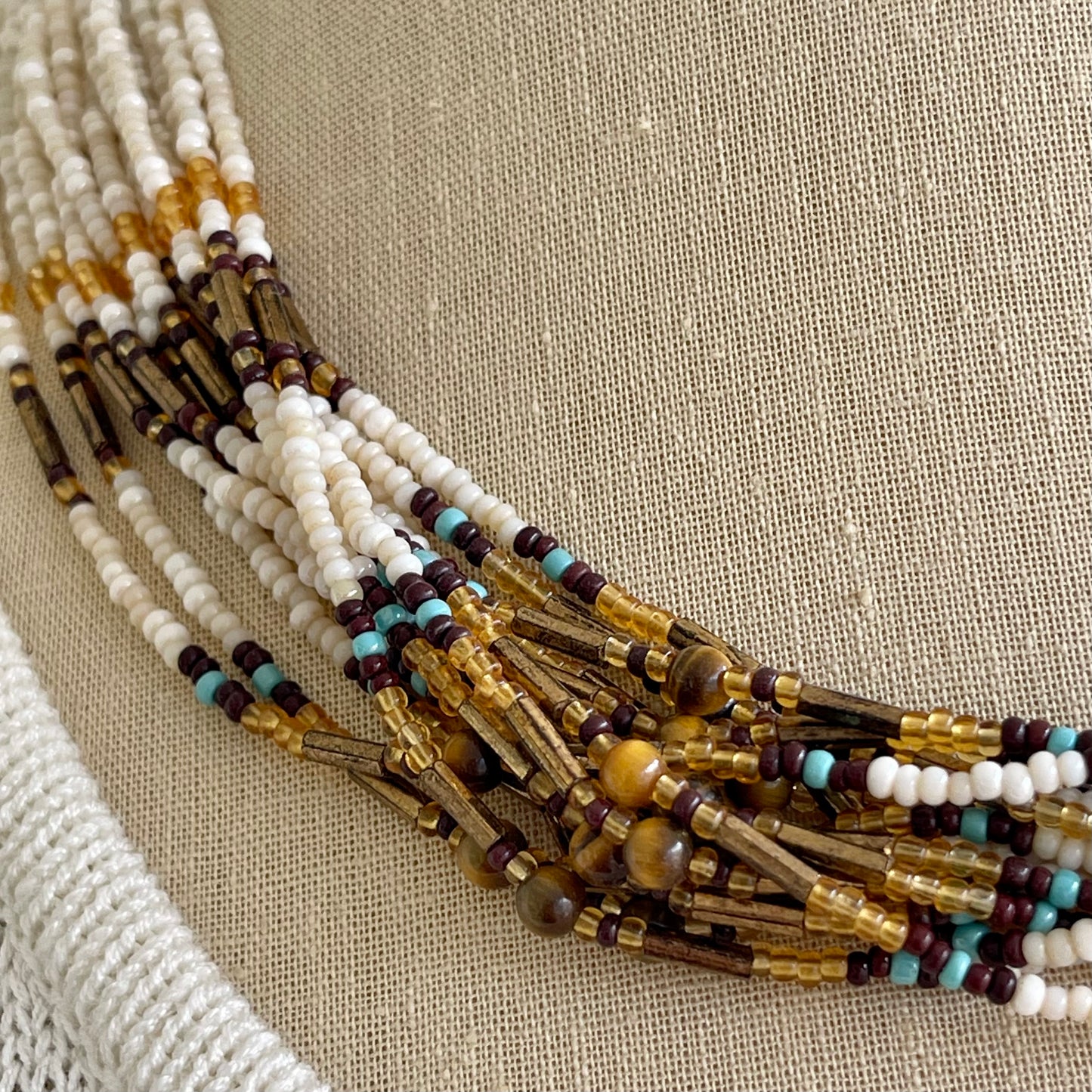 Vintage Southwestern Glass Bead Multi Strand Necklace