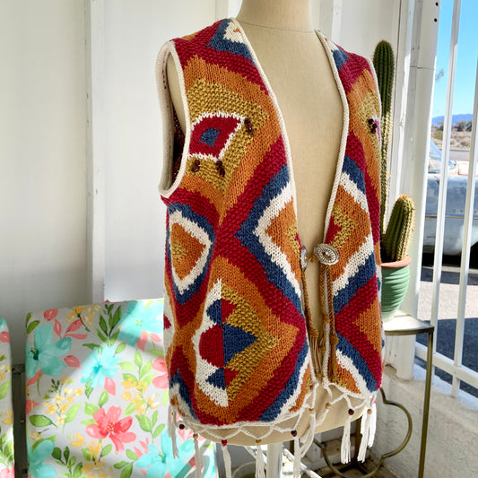 Vintage Harold's Knitted Multi-Colored Vest with Beaded Accents