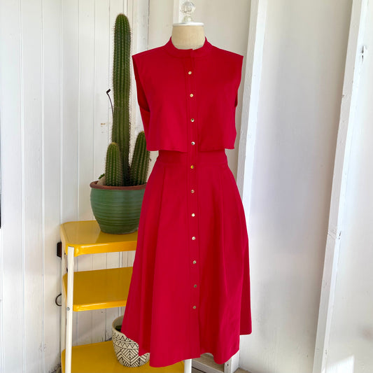 Red Sailor Women's Open Back Button Up Mid Dress