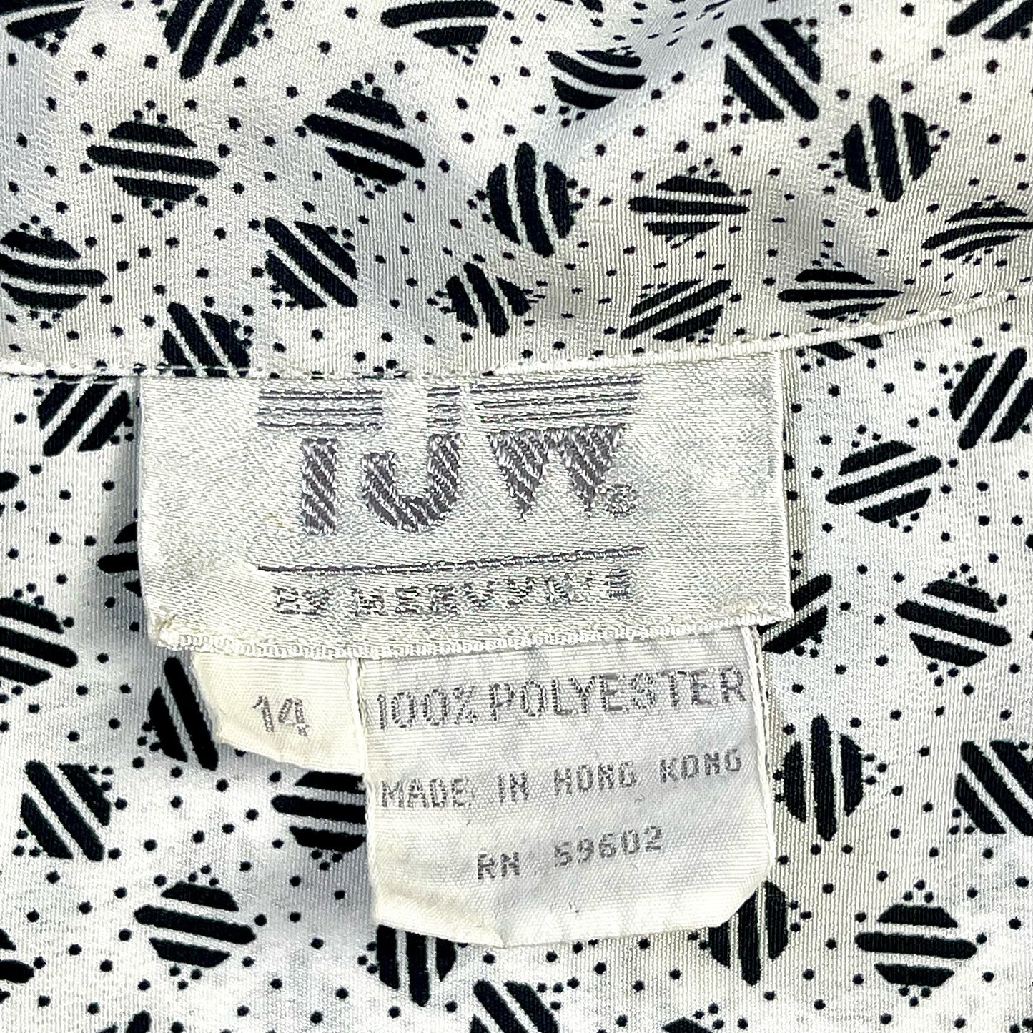 Vintage 1980's Women's TJW By Mervyn's Black White Print Blouse Top