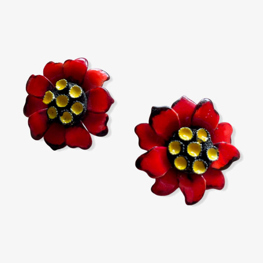 Vintage Japan Metal Flower Clip-on Earrings