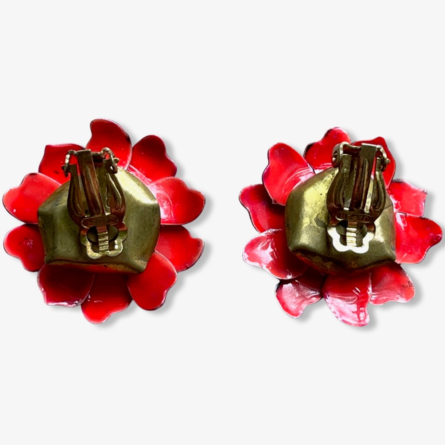 Vintage Japan Metal Flower Clip-on Earrings
